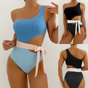 Lace-up Cutout Solid Color Swimsuit Bikini