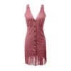 Women's Western Style Vest Dress - V-Neck Button Front Mini Dress With Fringe Detail Summer Wear
