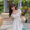 White Skirt First Love Retro Tunic Square Neck Halter Dress