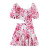 Rustic New Printed Diagonal Neck Waist Cutout Puff Sleeve Dress