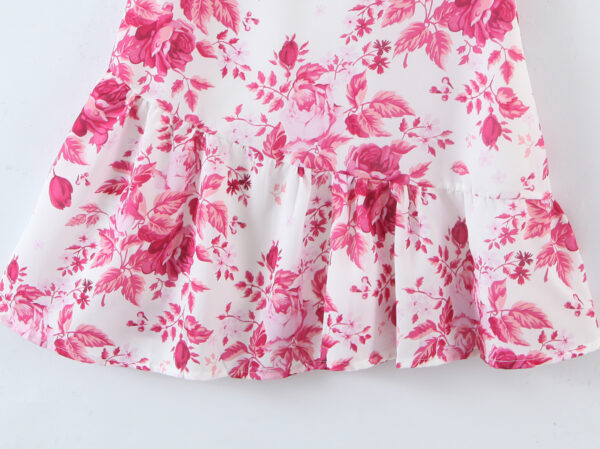 Rustic New Printed Diagonal Neck Waist Cutout Puff Sleeve Dress