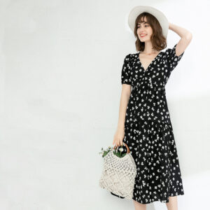 Women's Vintage Floral Dress White Floral V-neck