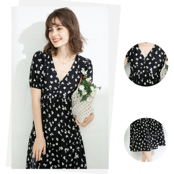 Women's Vintage Floral Dress White Floral V-neck