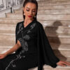 Embroidered Slim Bat Sleeve Sheath Dress