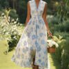 Digital Printing Women V-neck Sleeveless Maxi Dress
