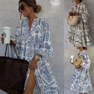 Autumn Casual Print Vacation Loose Dress