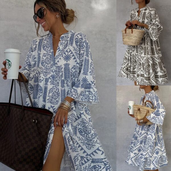 Autumn Casual Print Vacation Loose Dress