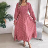 Casual Square Collar Polka Dot Swing Dress With Wooden Ears