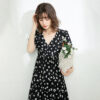 Women's Vintage Floral Dress White Floral V-neck