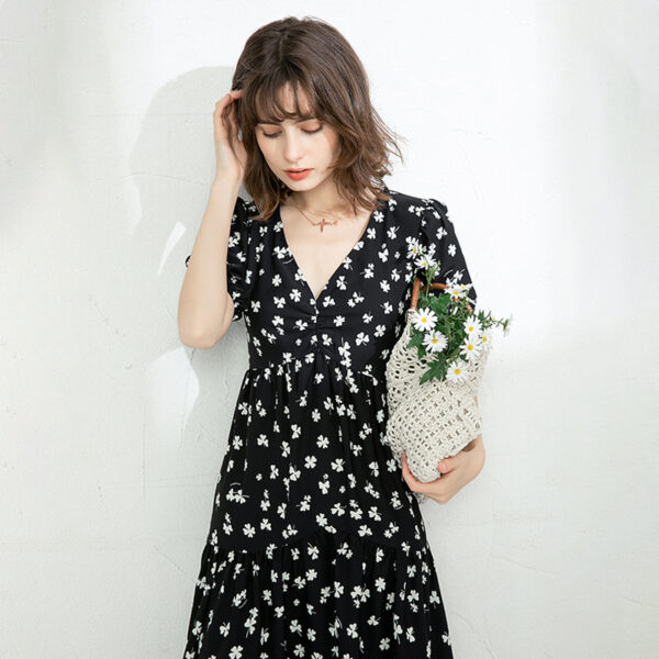 Women's Vintage Floral Dress White Floral V-neck