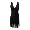 Women's Western Style Vest Dress - V-Neck Button Front Mini Dress With Fringe Detail Summer Wear