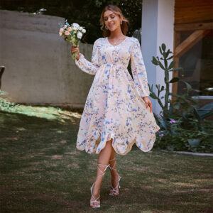 Printed Skirt Rustic Wrap Bust Commuter Fashion Dress