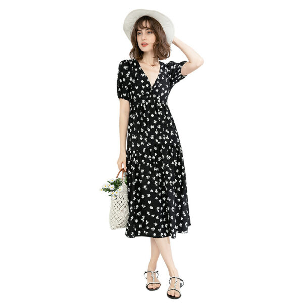 Women's Vintage Floral Dress White Floral V-neck