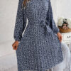 Women's Long-sleeved Floral Print Pleated Skirt