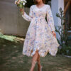 Printed Skirt Rustic Wrap Bust Commuter Fashion Dress