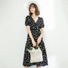 Women's Vintage Floral Dress White Floral V-neck