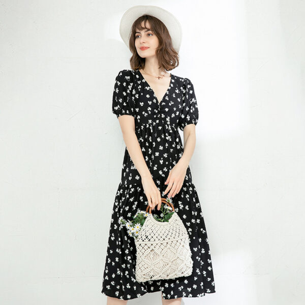 Women's Vintage Floral Dress White Floral V-neck