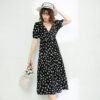Women's Vintage Floral Dress White Floral V-neck