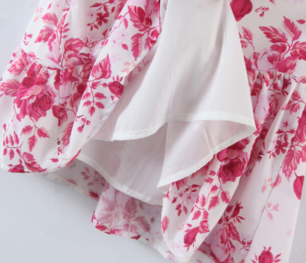 Rustic New Printed Diagonal Neck Waist Cutout Puff Sleeve Dress