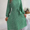 Women's Long-sleeved Floral Print Pleated Skirt
